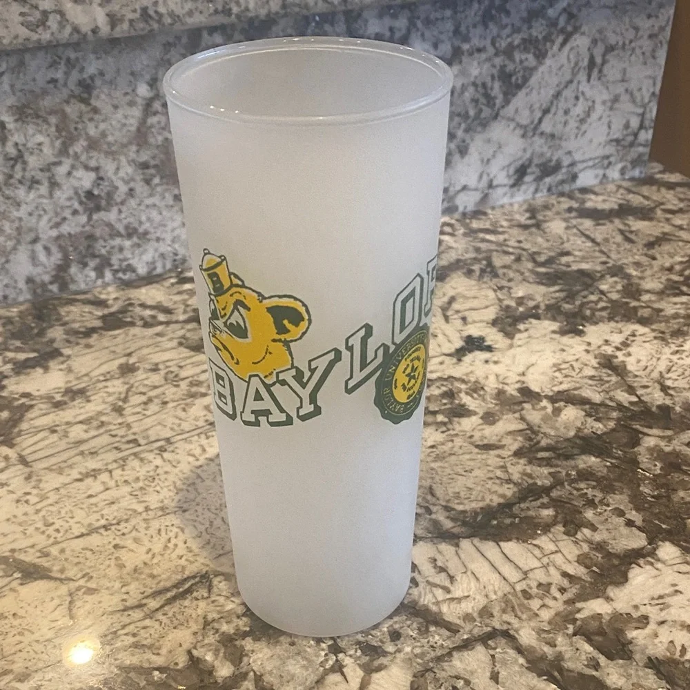 Vintage Baylor University BU Bears Frosted Highball Drinking Glass NCAA